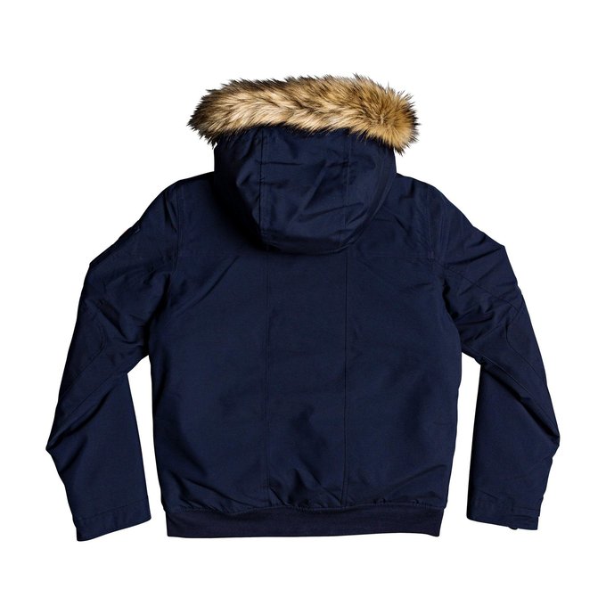 navy blue coat with fur hood