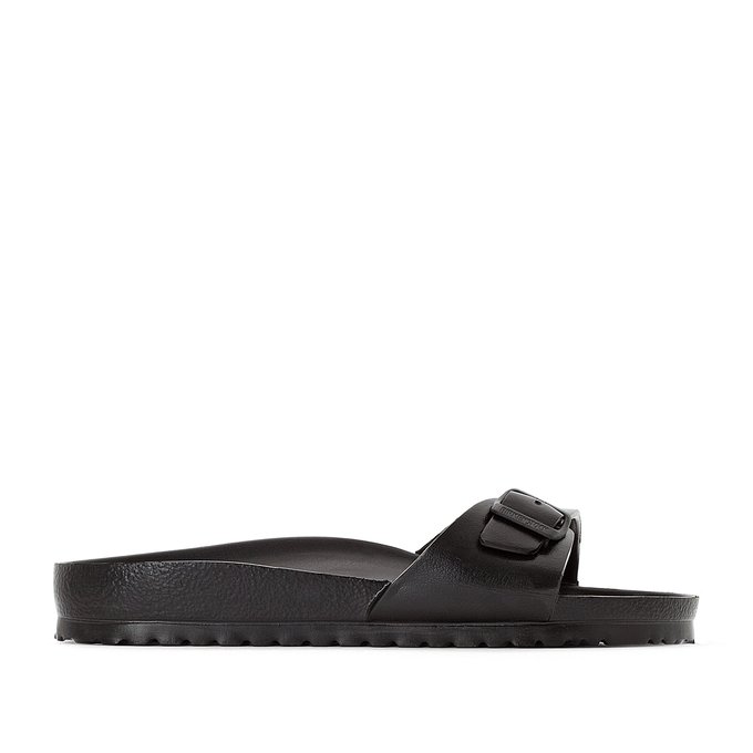 black patent sliders