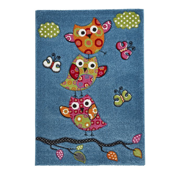 Zoo Animals Owls And Elephants Green Blue Grey Red Children’s Room Rug Cute