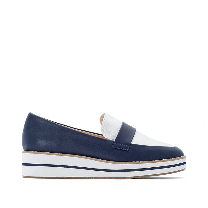 Faux leather two-tone flatform loafers 