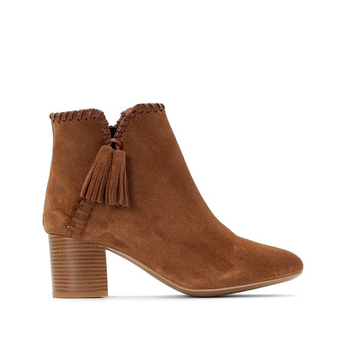 Suede heeled ankle boots with plaited Leather Plaited Detail Ankle Boots