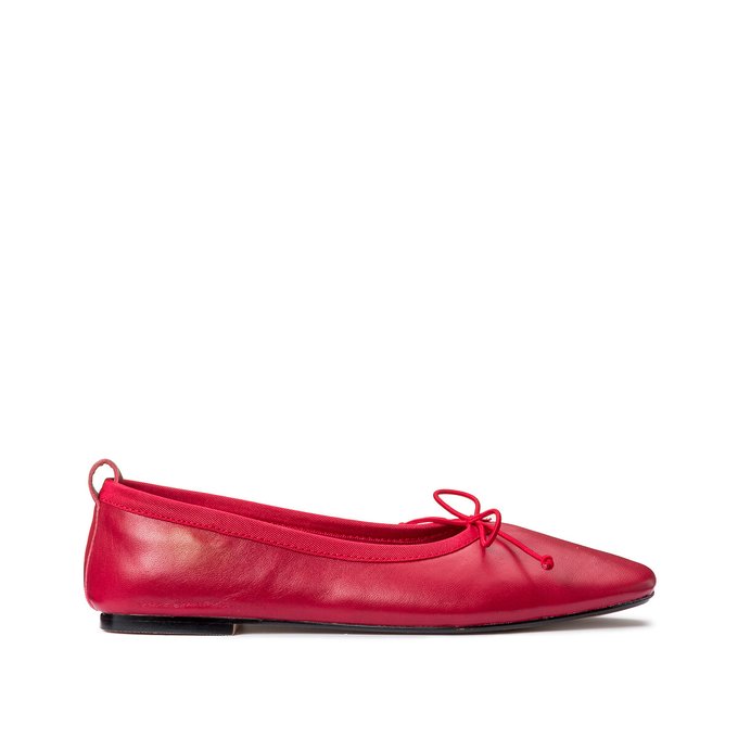 Leather Ballet Flats with Bow Detail