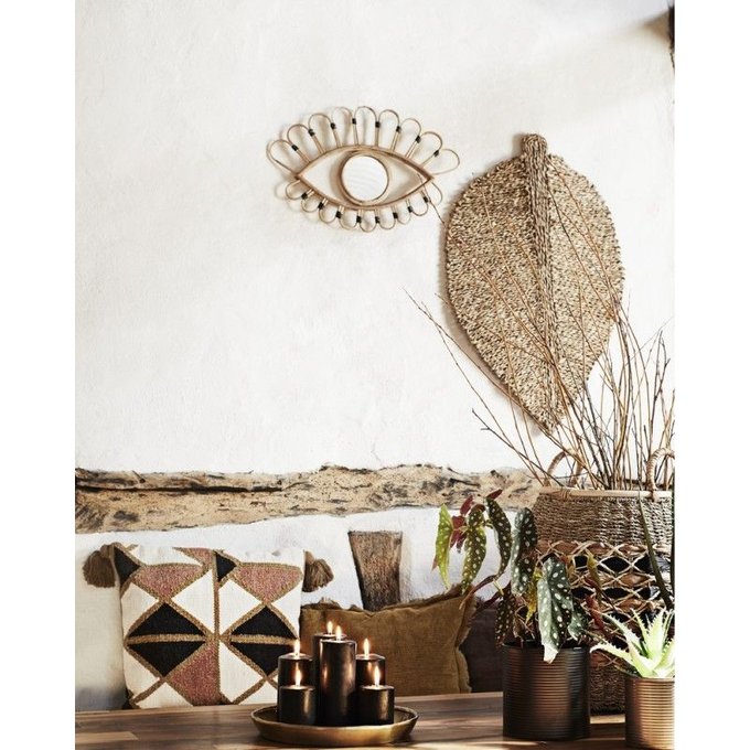 beau et moderne l/éger pour salle de bain ou entr/ée de couloir style ethnique et boh/ème chic cadre photo tiss/é en bambou naturel et rotin Miroir mural d/écoratif cr/éatif de fleurs rotin nordique