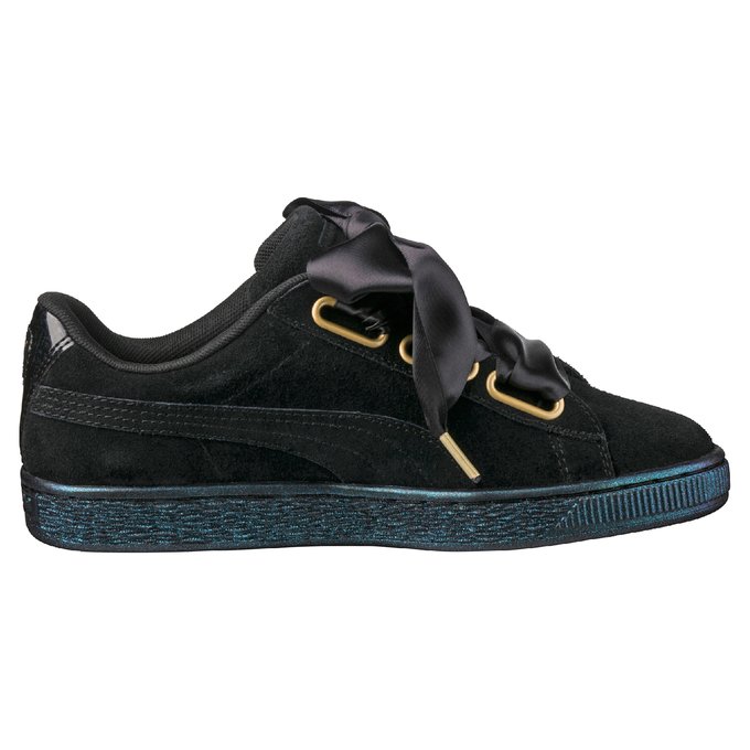Wns suede heart satin trainers black 