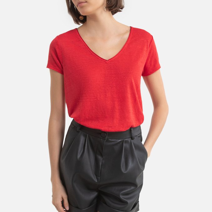 T-shirt com decote em V