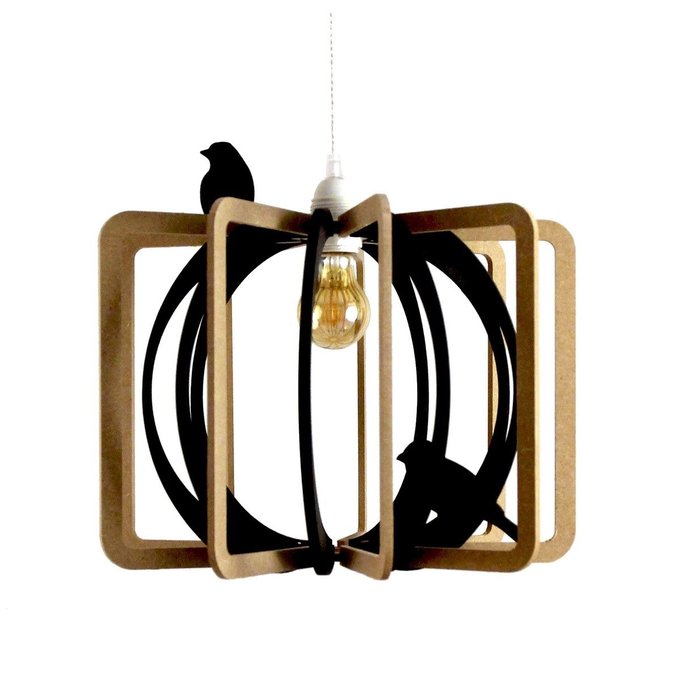 Suspension Abat Jour Bois Design D36cm Cage Aux Oiseaux