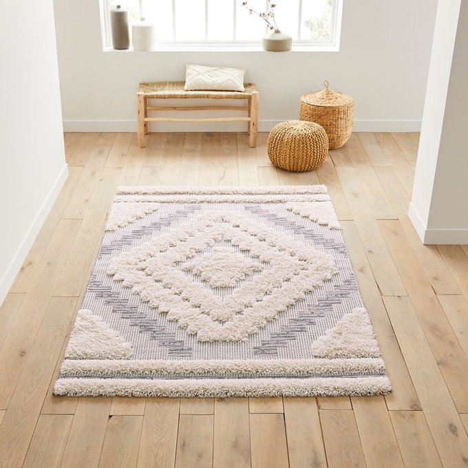 Tapis Reliefe Motif Ethnique Badyan Blanc Gris La Redoute