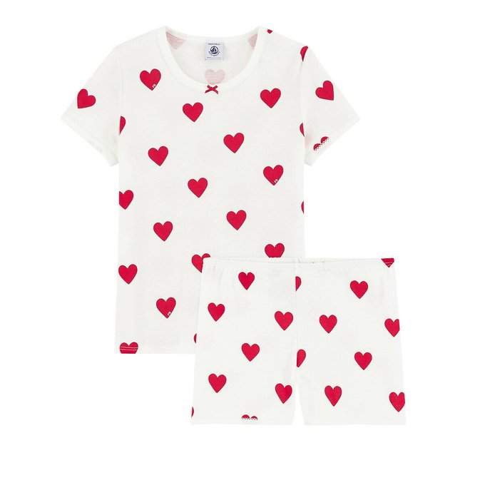 Pyjama Short 2 Pieces 3 12 Ans Petit Bateau Imprime Coeur La Redoute