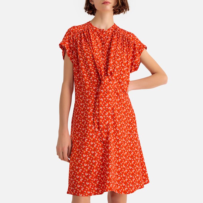 Floral Print Draping Tie Front Dress Floral Print La Redoute