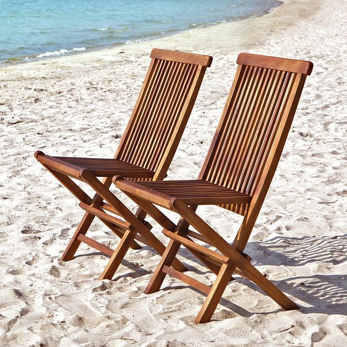 Chaise de jardin pliante en teck huilé (lot de 2) Chaise de jardin pliante en teck huilé (lot de 2)