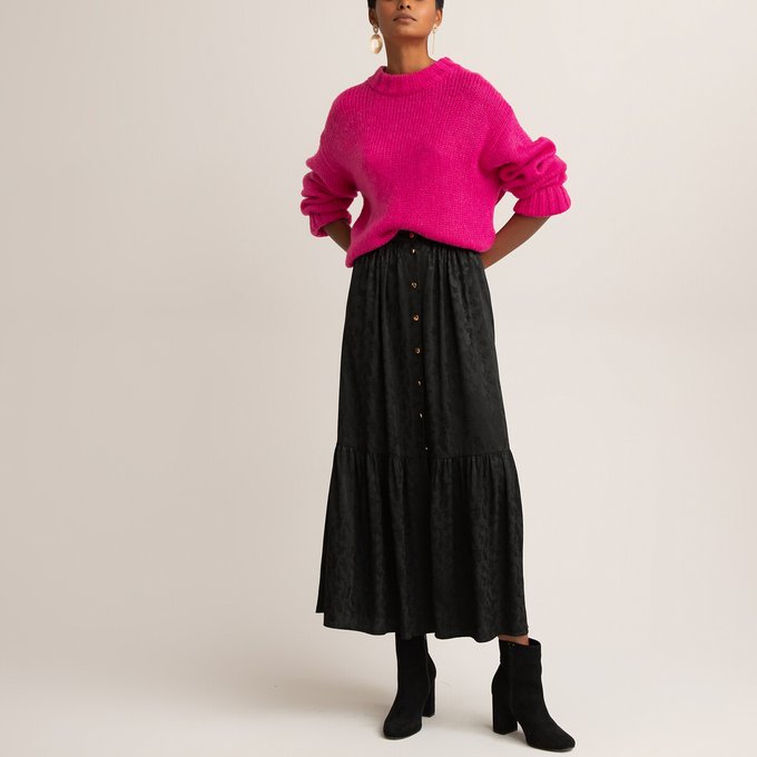 Lange rok met knoopsluiting in jacquard La Redoute Lange rok met knoopsluiting in jacquard La Redoute