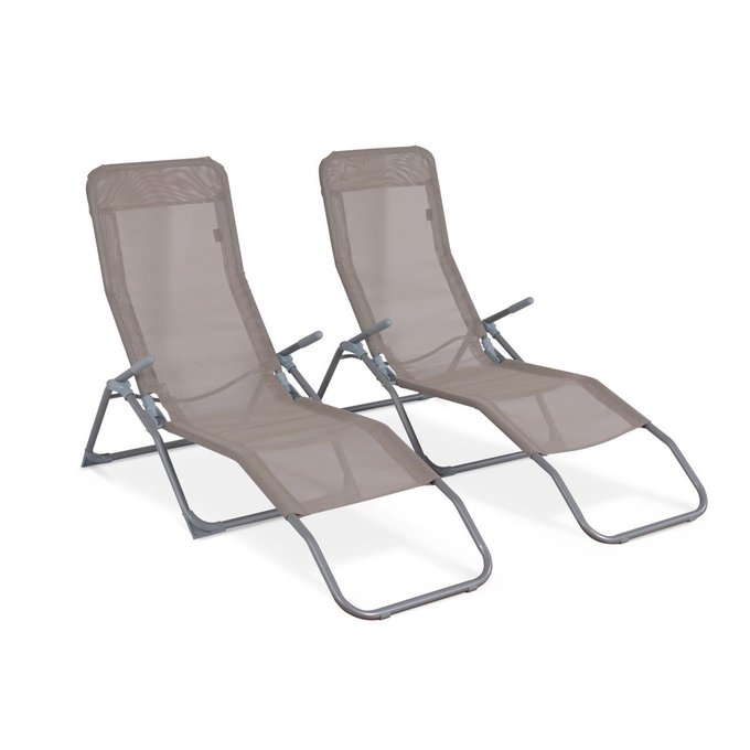 Lot de 2 bains de soleil pliants levito transats Lot de 2 bains de soleil pliants levito transats