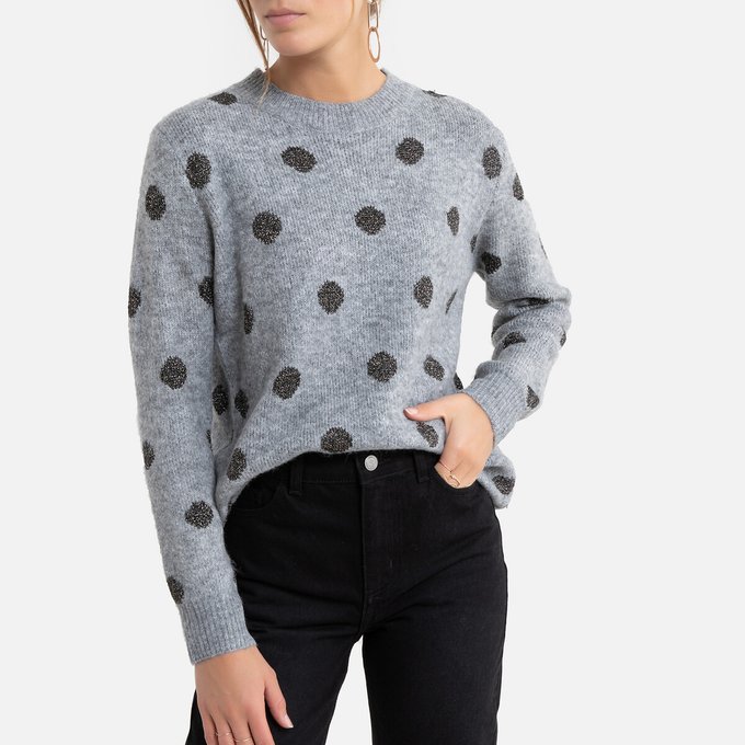 Polka Dot Jumper Sweater With Crew Neck Grey Black Molly Bracken La Redoute