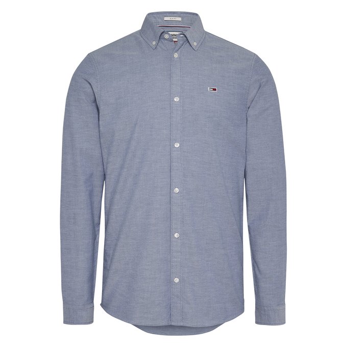 Cotton Slim Fit Shirt In Oxford Weave Navy Blue Tommy Jeans