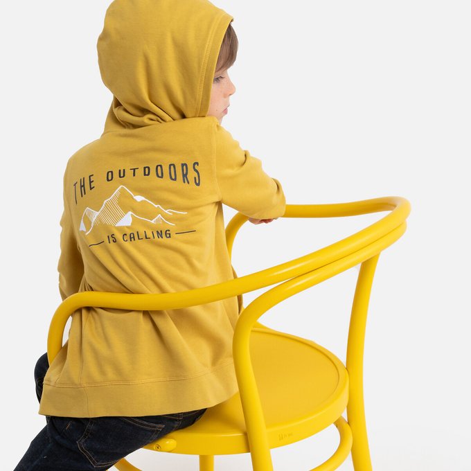 Zip Up Cotton Mix Hoodie 3 12 Years Yellow La Redoute Collections La Redoute