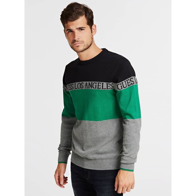 Pull jacquard color block vert multi Guess | La Redoute Pull color block | La Redoute