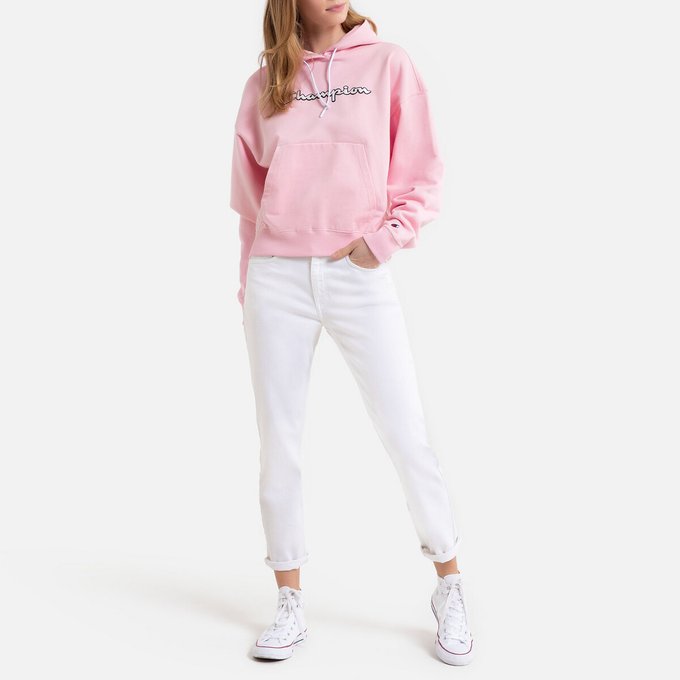 white and pink champion hoodie