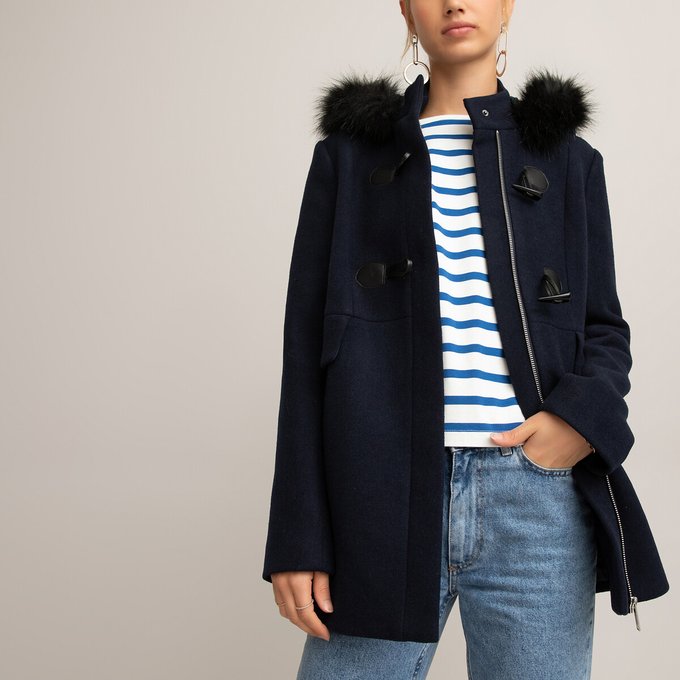 faux fur hooded duffle coat