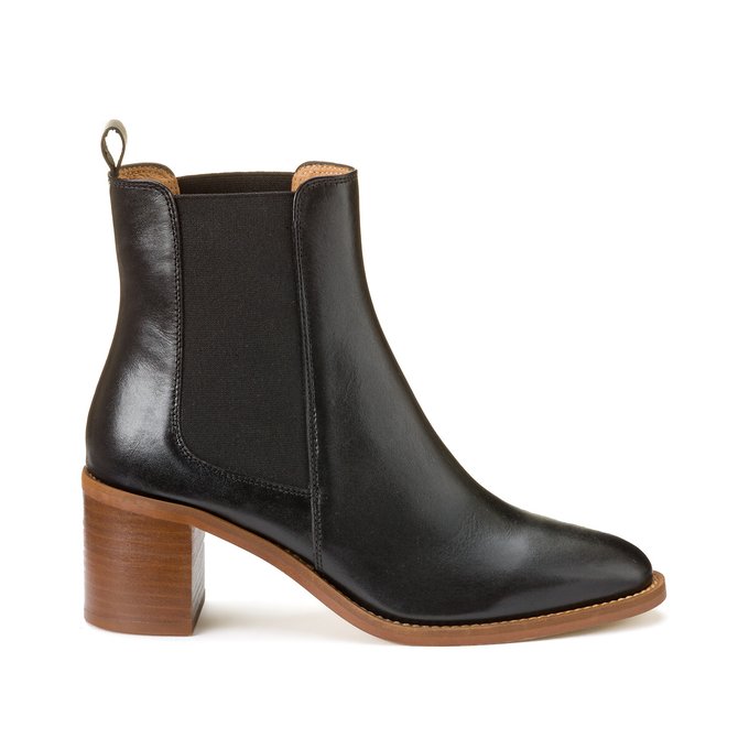 Leather Ankle Boots with Block Heel