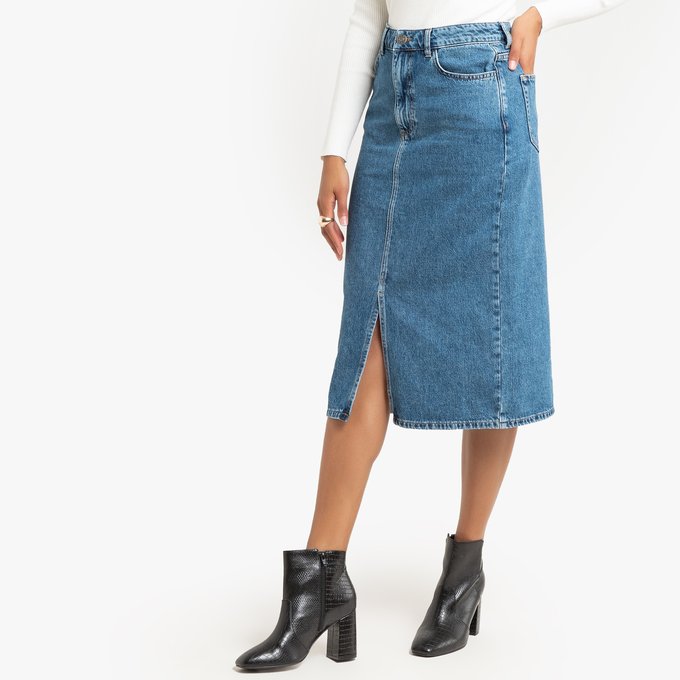 midi blue jean skirt
