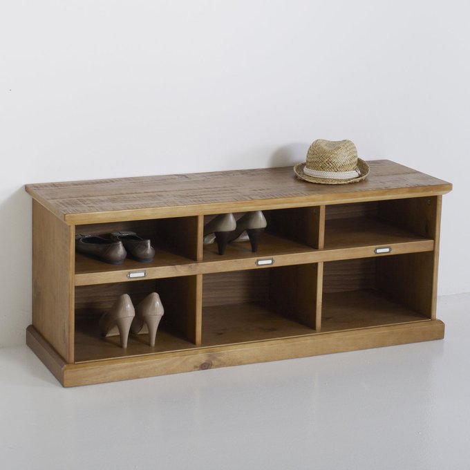 Lindley Solid Pine Hallway Bench Dark Oak Wood La Redoute