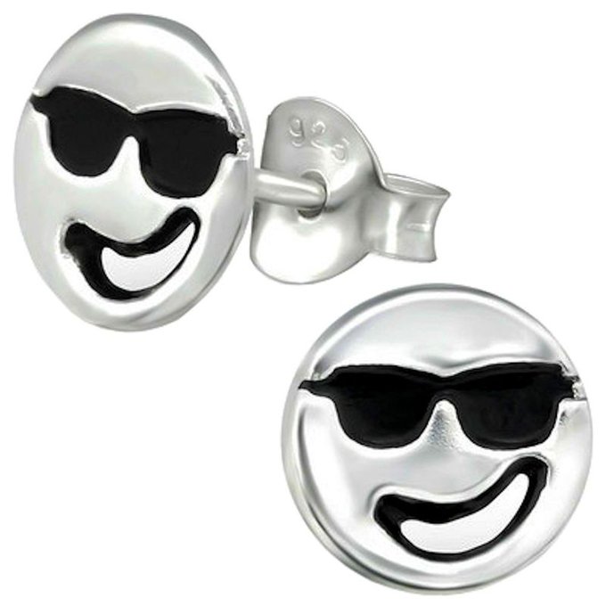 So Chic Bijoux /© Boucles doreilles Enfant Smiley Visage Cool Lunettes Soleil Argent 925