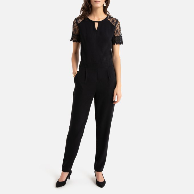 black jumpsuit with lace detail