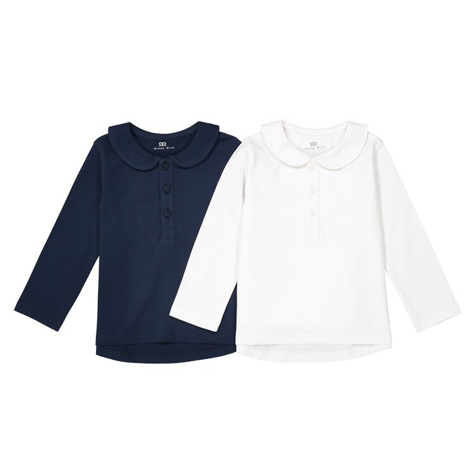 La Redoute Collections Pack of 2 Cotton Peter Pan Collar T-Shirts 1 Month-3 Years