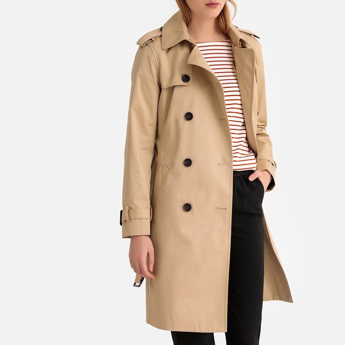 Long cotton water-repellent trench coat with pockets La Redoute ...