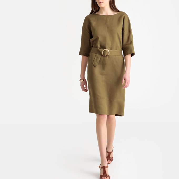 linen mix shift dress