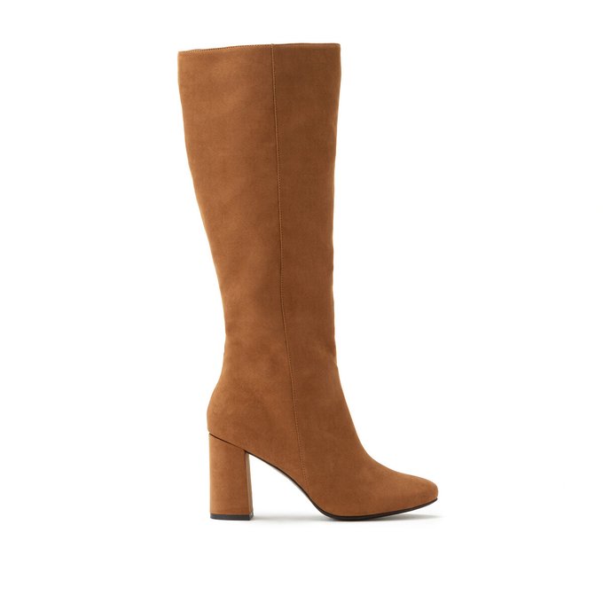 knee high suede heeled boots