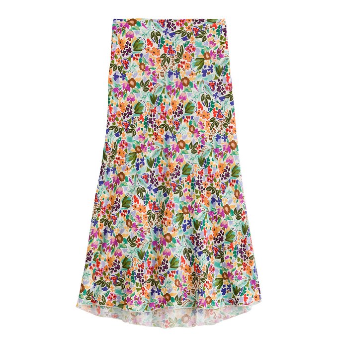 Saia comprida travada, estampado às flores