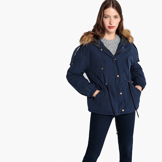 short parka with hood