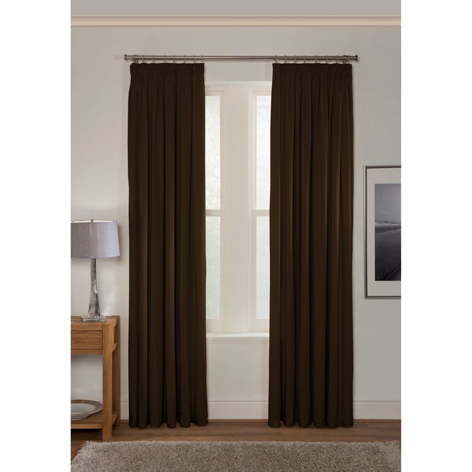 Woven Blackout Pencil Pleat Curtains Chocolate Chocolate Home
