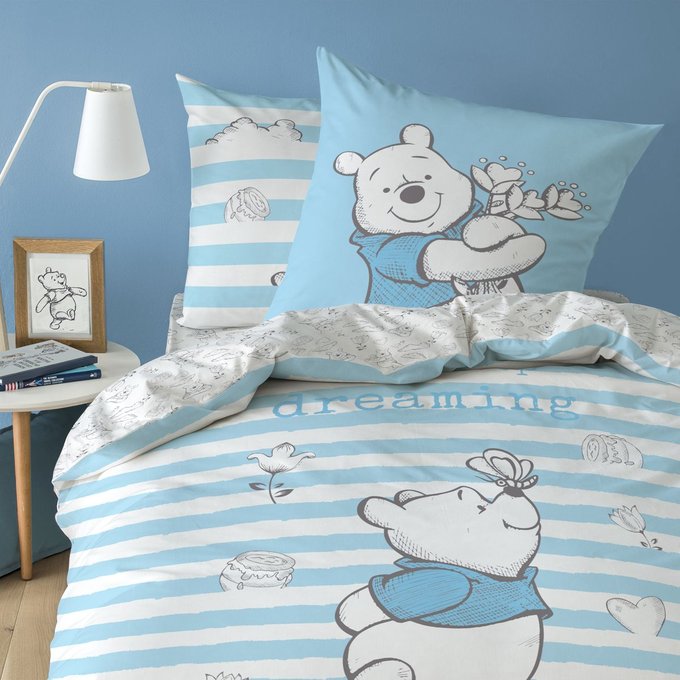 Housse De Couette Taie D Oreiller 100 Coton Bleu Winnie The