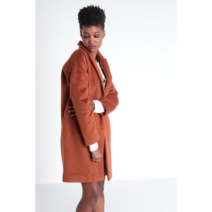 Manteau droit col à revers orange foncé Bonobo | La Redoute Manteau droit col à revers orange foncé Bonobo | La Redoute