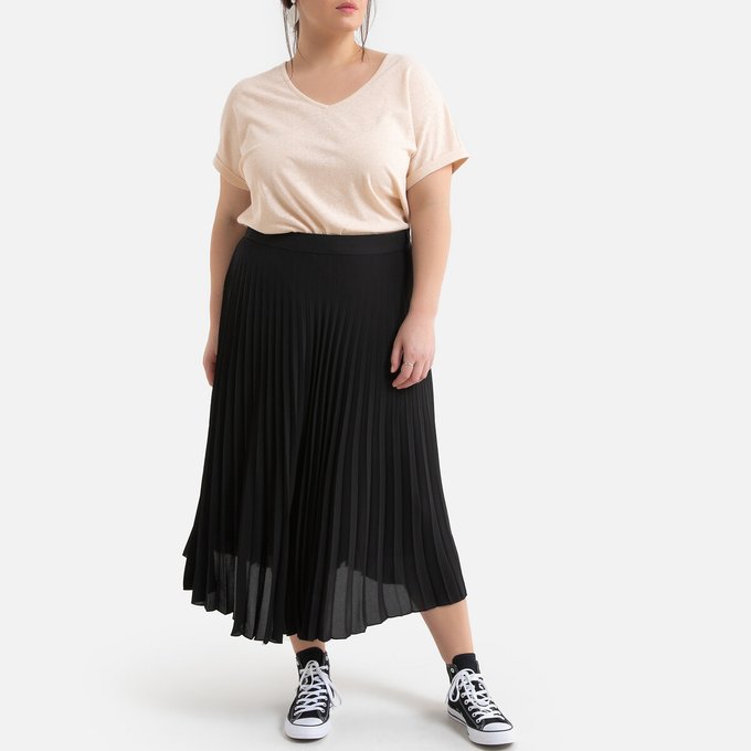 Recycled Pleated Midi Skirt Black La Redoute Collections Plus La Redoute