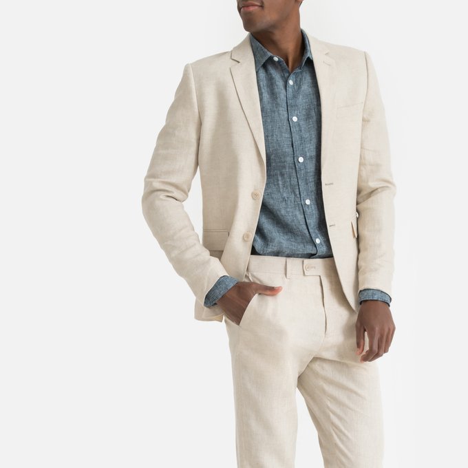 Sakko Slim Fit 100 Leinen Beige La Redoute Collections La Redoute