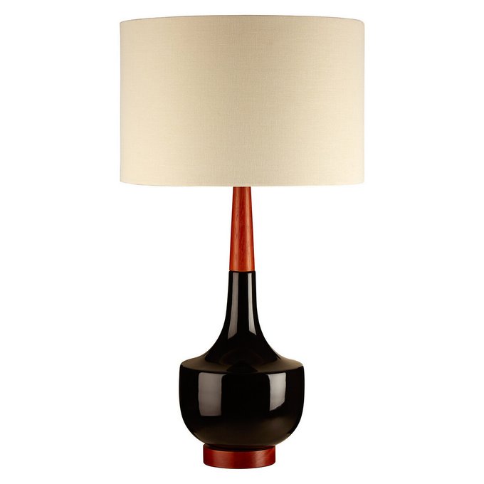 Black Ceramic Wood Table Lamp With White Linen Shade Black Premier La Redoute