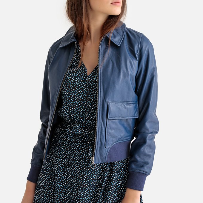 Short Leather Jacket With Peter Pan Collar La Redoute