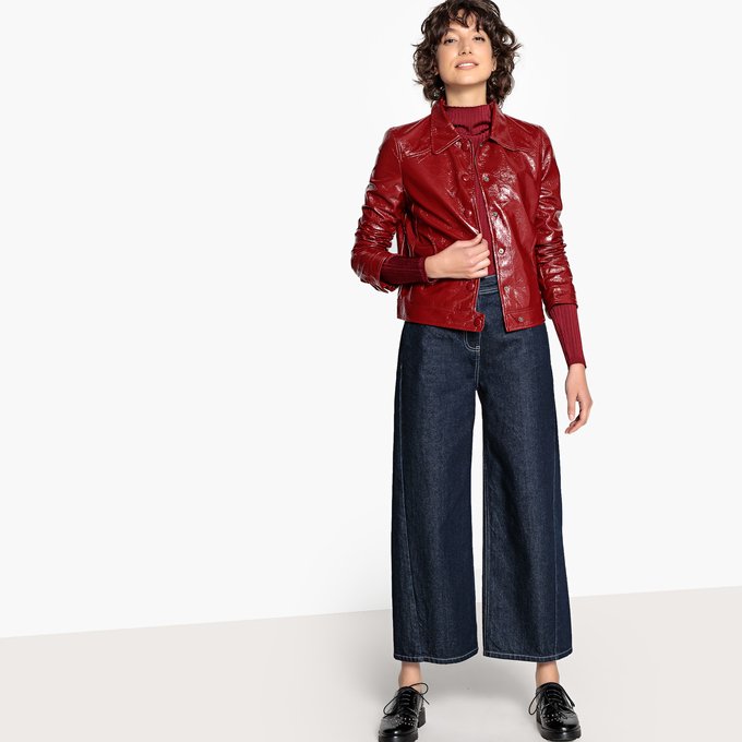Vinyl Faux Leather Jacket Dark Red La Redoute Collections