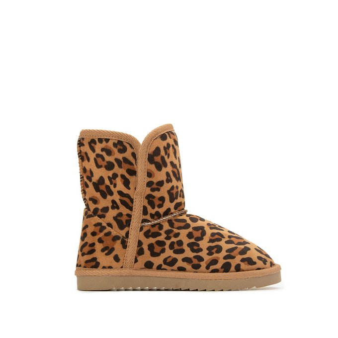 Kids fur lined leopard print boots 