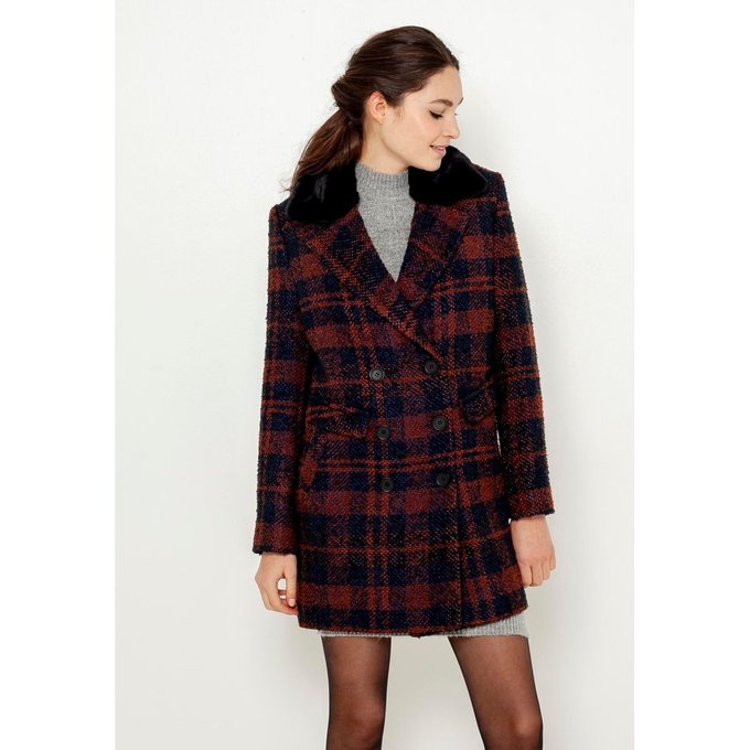 Manteau caban carreaux bleu nuit Camaieu | La Redoute Manteau caban carreaux femme bleu nuit Taille 38 – Camaïeu
