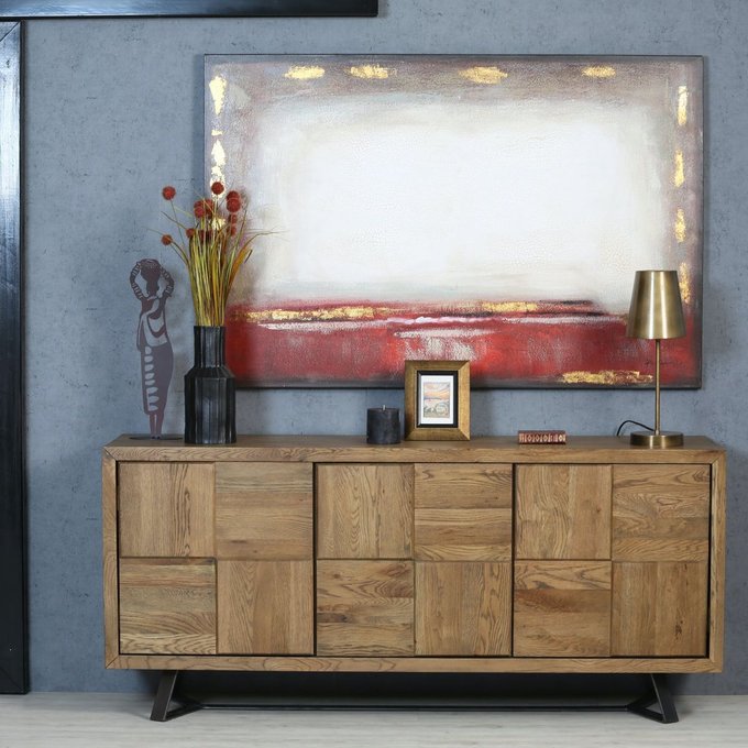 Buffet bas enfilade en bois chêne massif 176 cm portes ...