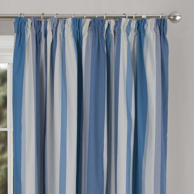 Hampton Striped Pencil Pleat Lined Curtains Blue Blue Home