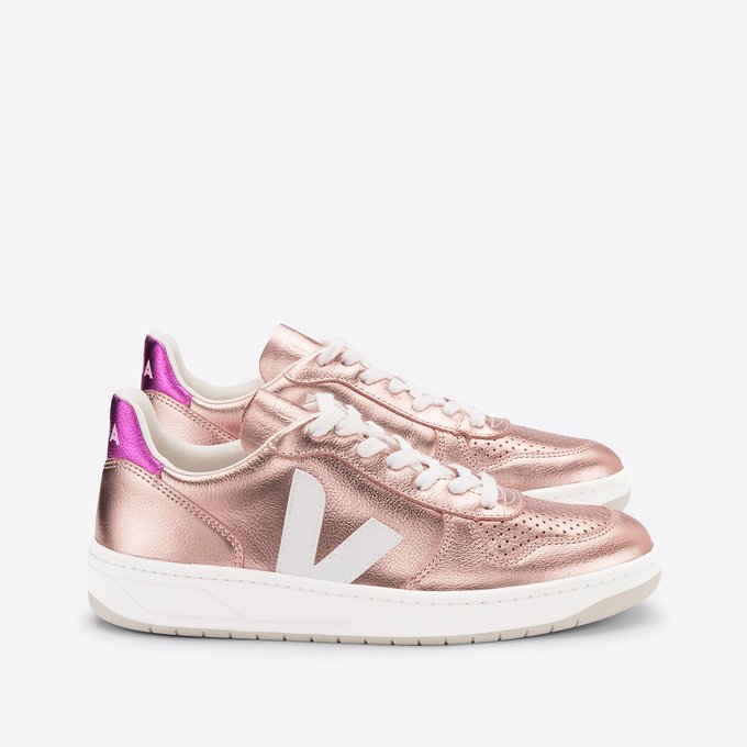 V-10 metallic leather trainers , pink 