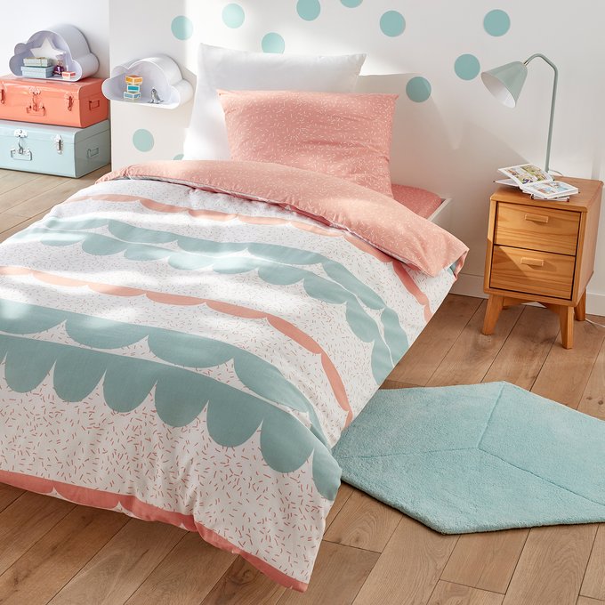 Fanions Fille Printed Cotton Fitted Sheet Coral White La