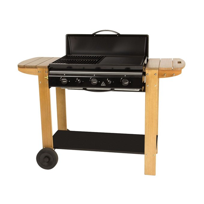 Barbecue à gaz 50% grille et 50% plancha bois Home Maison Grille barbecue | La Redoute