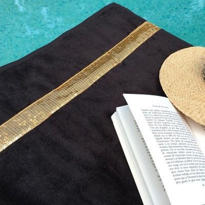 Serviette De Plage Collection Riviera Noir Noir Et Or Liou