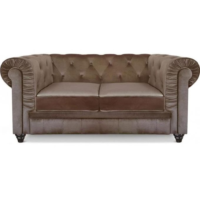 Canapé Chesterfield Velours Capitonné Taupe 2 Places